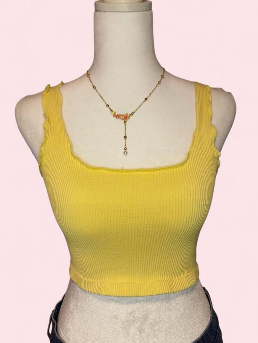 Full Tilt Yellow Ribbed Square-Neck Crop Tank